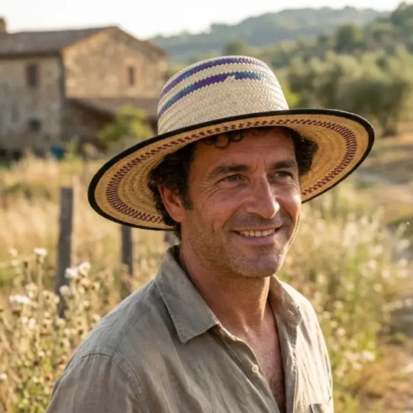 Chapeau en paille tressée – Style berbère traditionnel