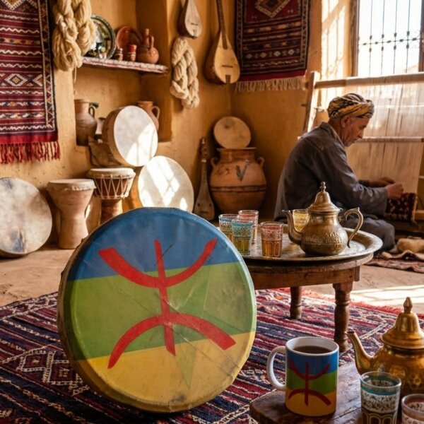 Petit tambour décoratif motif drapeau berbère