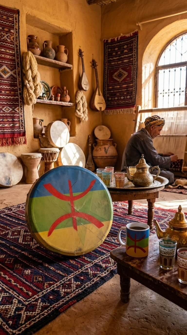 Petit tambour décoratif motif drapeau berbère